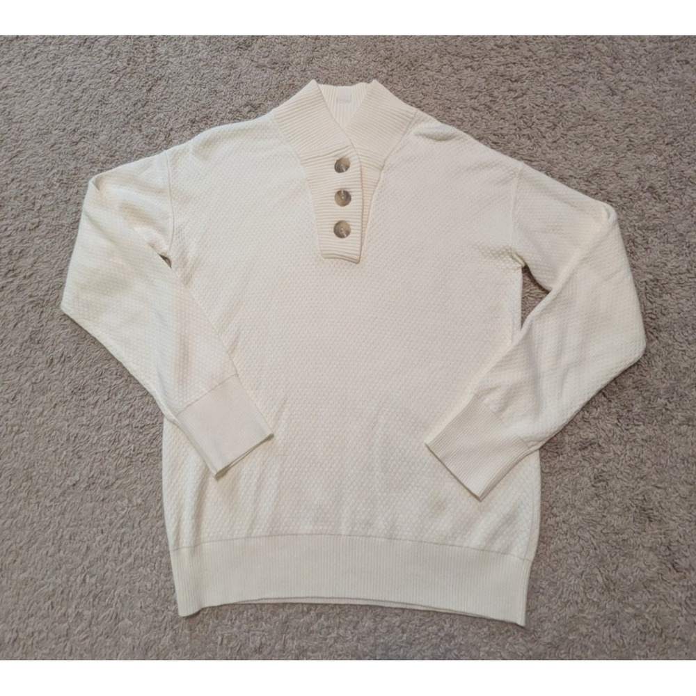 Tommy John Lounge Sweater Womens Sz S Coconut Milk Long Sleeve Henley Old Money